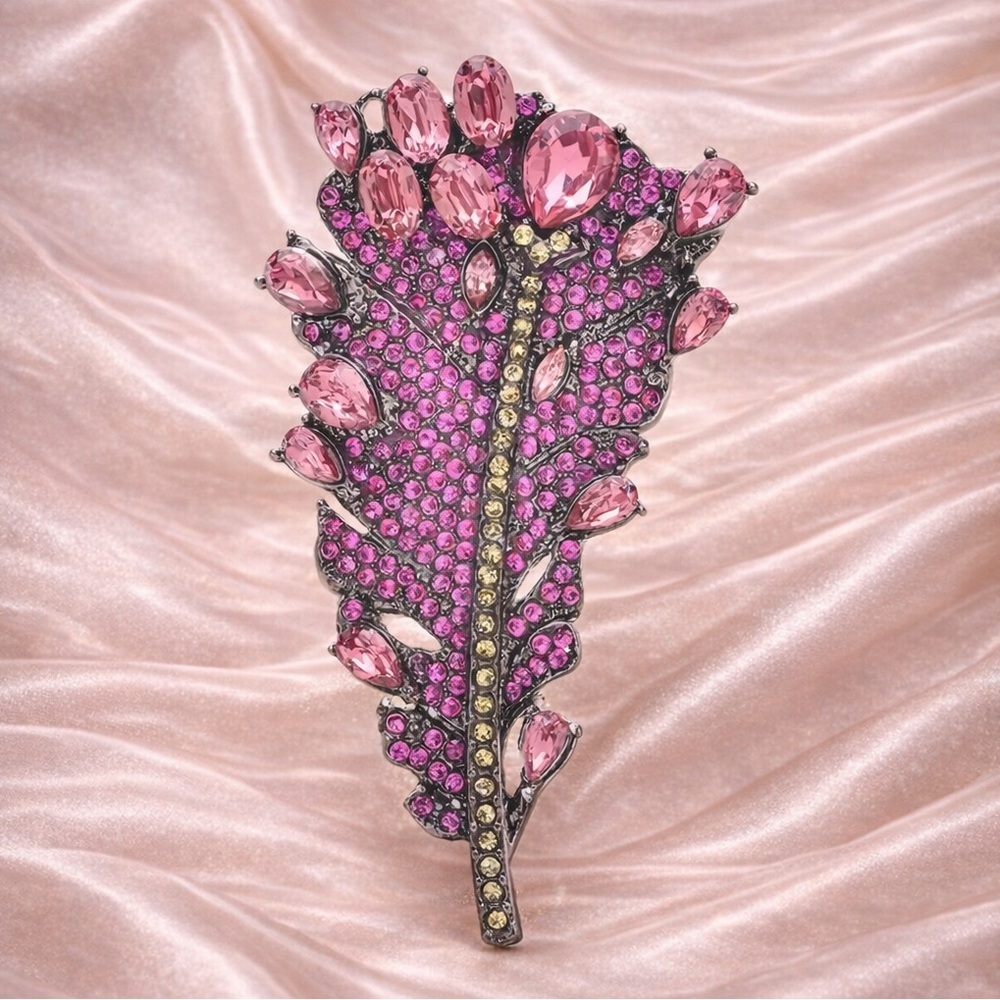Pink Feather Crystal Brooch